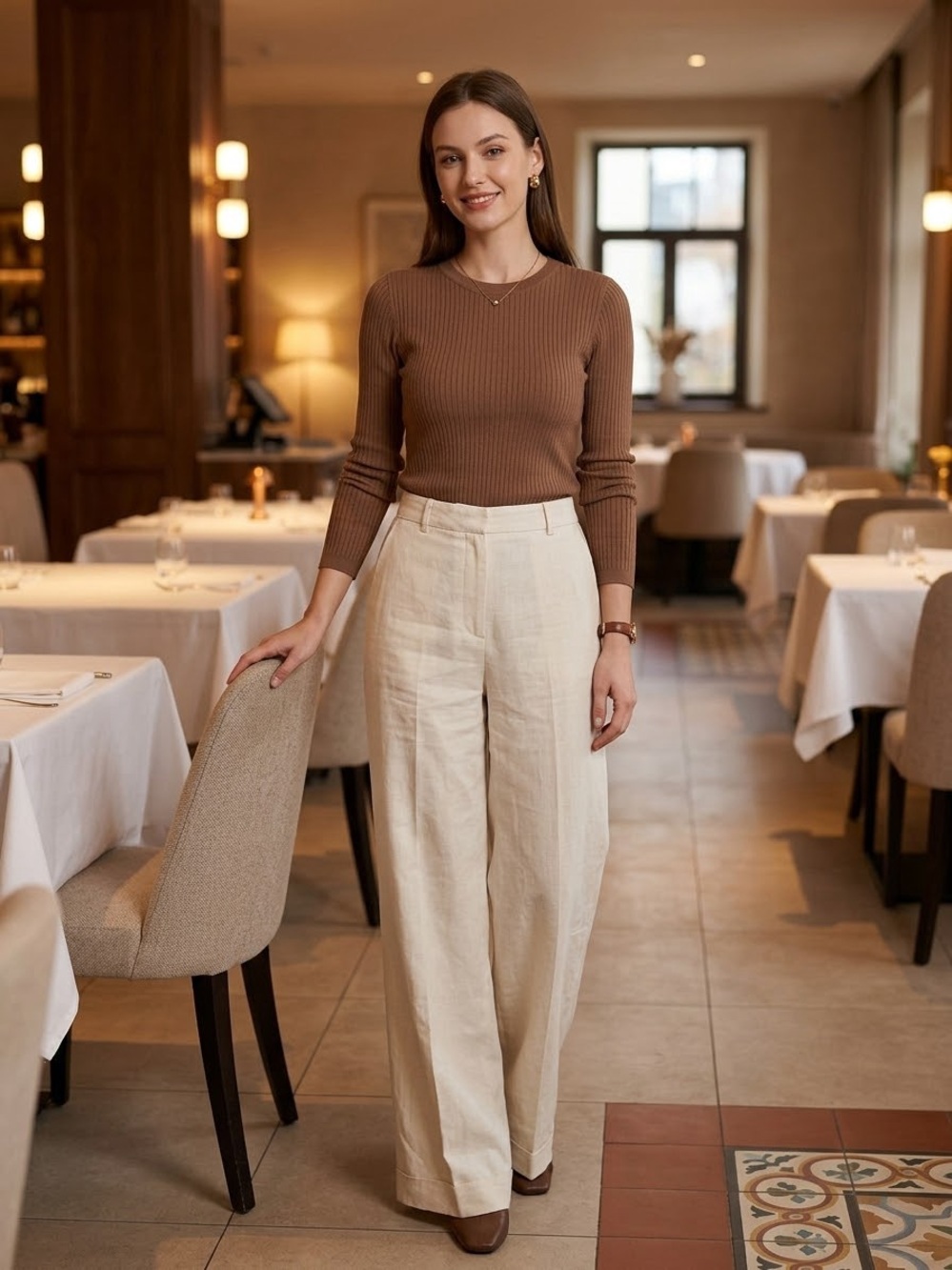 Ralph Lauren Size 14 Wide-Leg Linen Blend Pants in Cream
